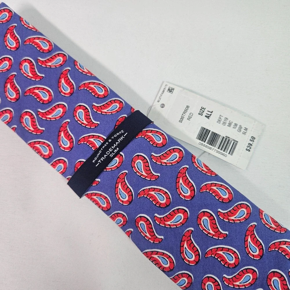 New‎ Roundtree & Yorke Slim Tie Men Paisley Purple 2.75